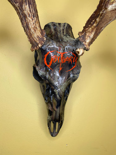 Obituary Metal Band Logo Camo Deer Skull with Antlers European Mount